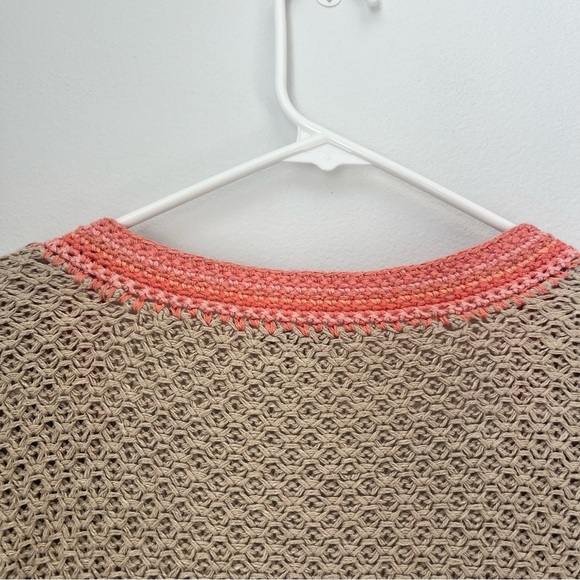 J Jill Linen Open Knit Crochet Cardigan Beige Granny Square Size Medium Petite - Picture 8 of 11